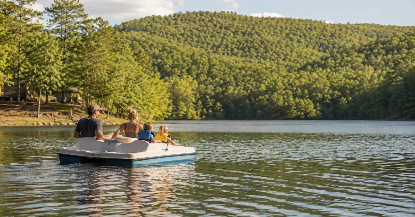 Paddling on calm open water near the retreat